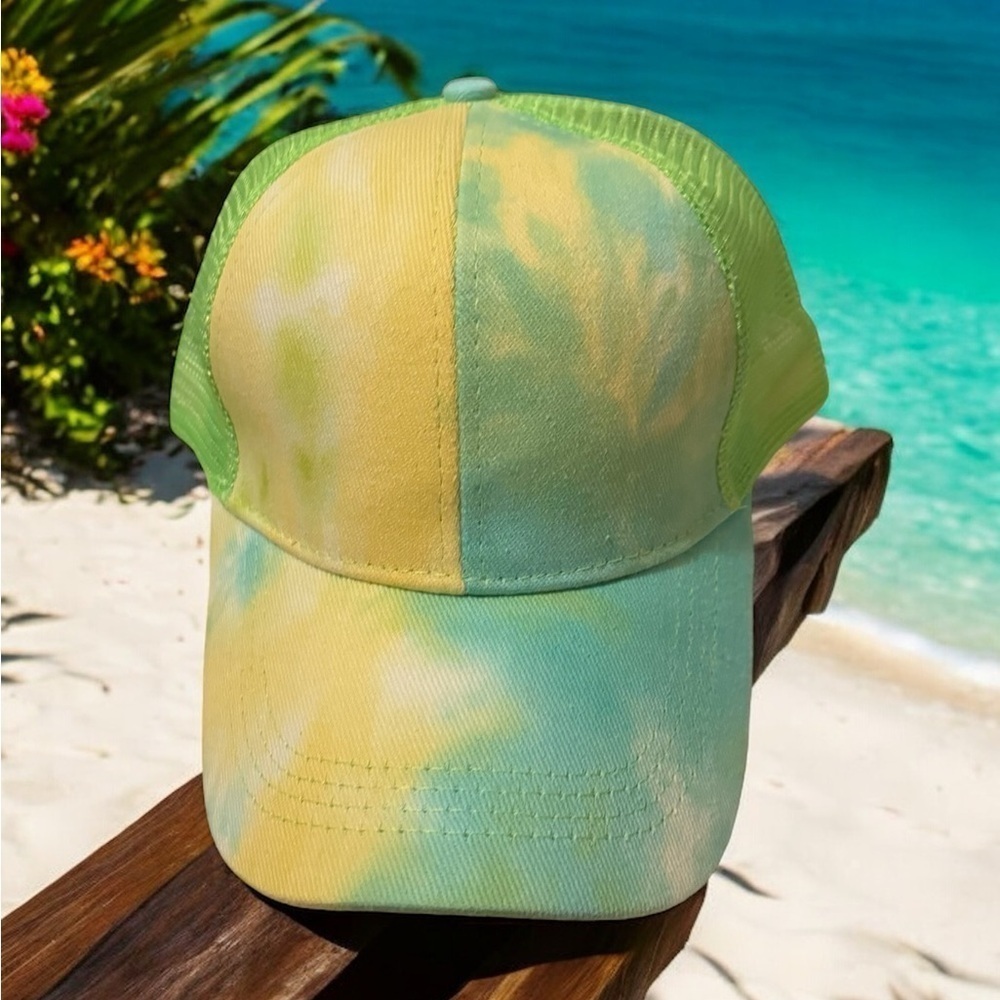 TIE Dye Ponytail Messy Buns Baseball Cap with Adjustable Mesh (new) unisex